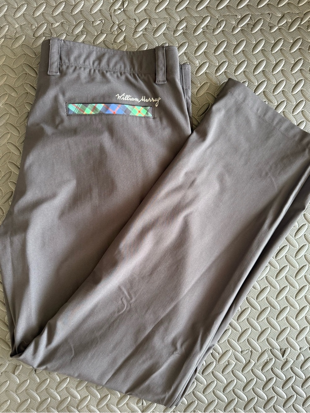 William Murray Golf Black Chinos with Plaid Trim